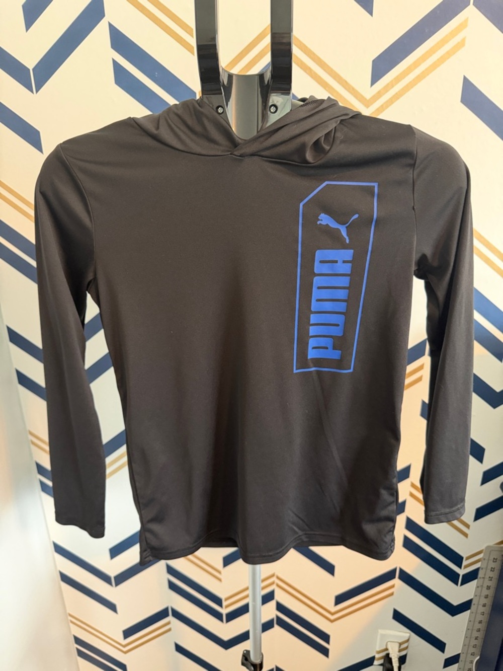 Puma Black Long Sleeve Hoodie Tee with Blue Logo
